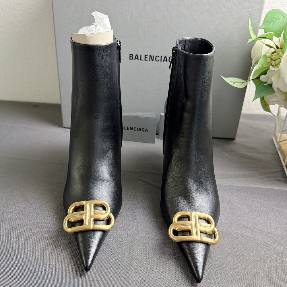 NIB Balenciaga Black Leather Knife BB 80mm Ankle Boots 39
